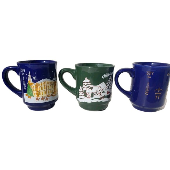 Weihnachtsmarkt Christmas Market Germany Lot Of 3 Coffee Mug Cup Green Blue EUC - Picture 3 of 15